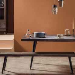 Table à manger extensible bois recyclé piètement effet laiton vieilli 140-180 cm ADÉLAÏDE