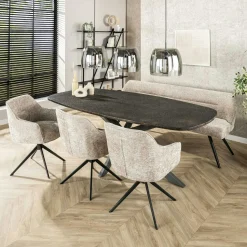 Table à manger industrielle gris foncé texturée 180 cm RALF