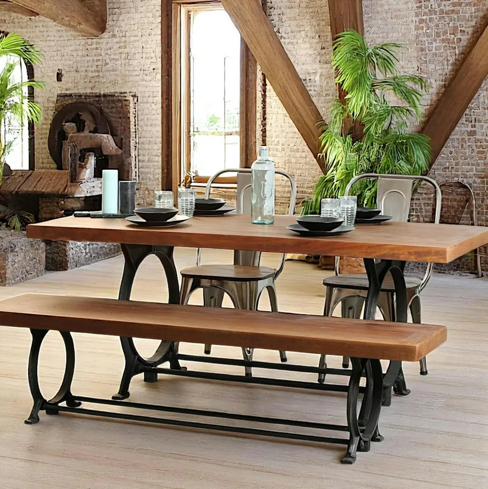 Table à manger industrielle vintage bois recyclé 180 cm LEEDS