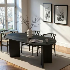 Table à manger ovale effet bois noir pieds en V 200 cm MARFA