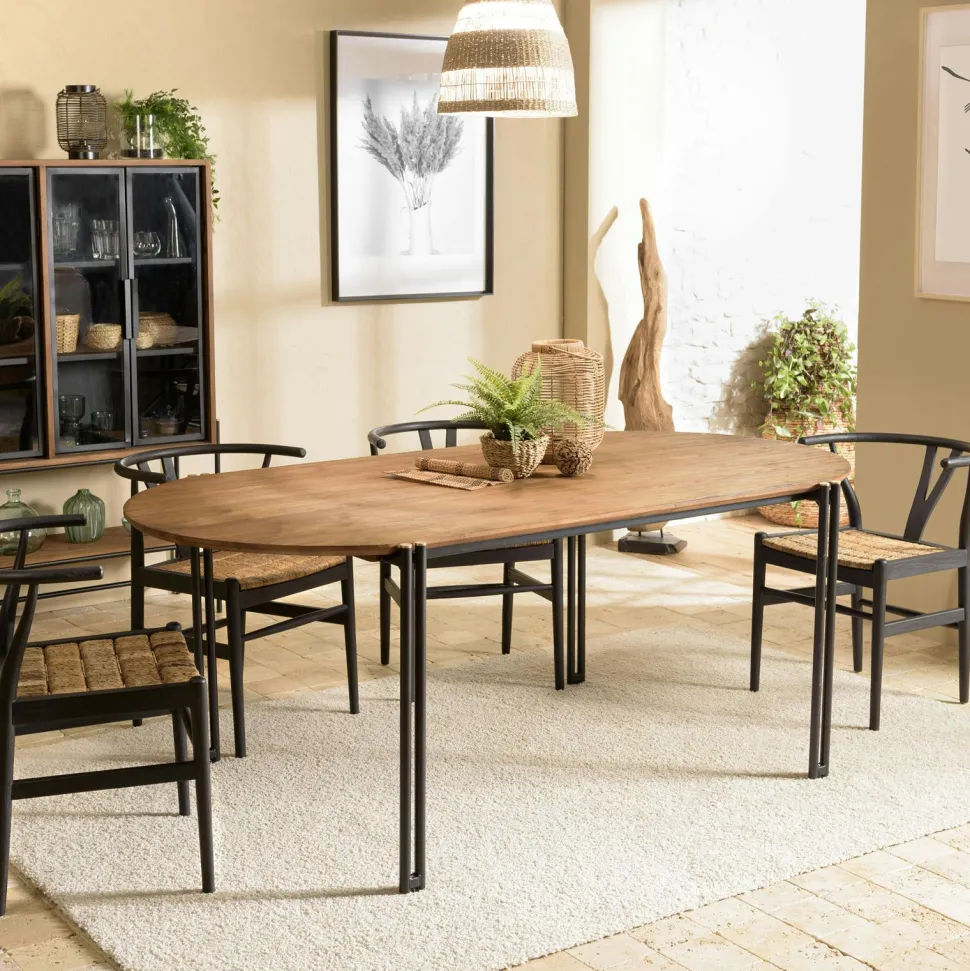 Table à manger plateau ovale en teck recyclé 200 SWING