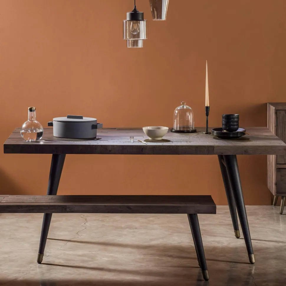 Table à manger rectangulaire bois recyclé piètement effet laiton vieilli 180 cm ADÉLAÏDE