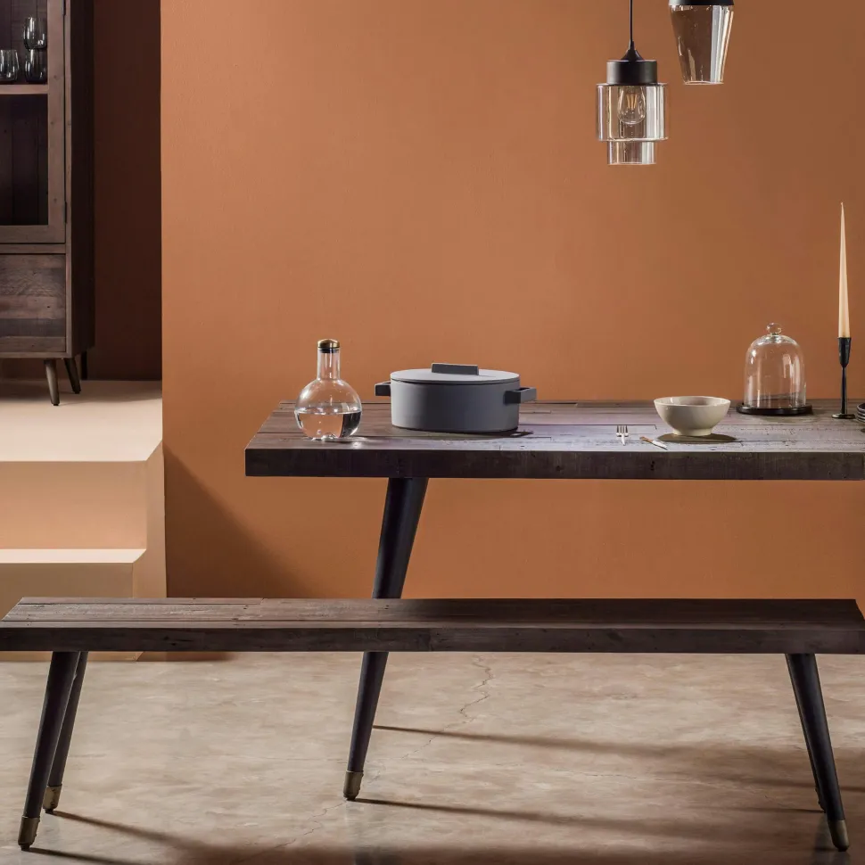 Table à manger rectangulaire bois recyclé piètement effet laiton vieilli 180 cm ADÉLAÏDE