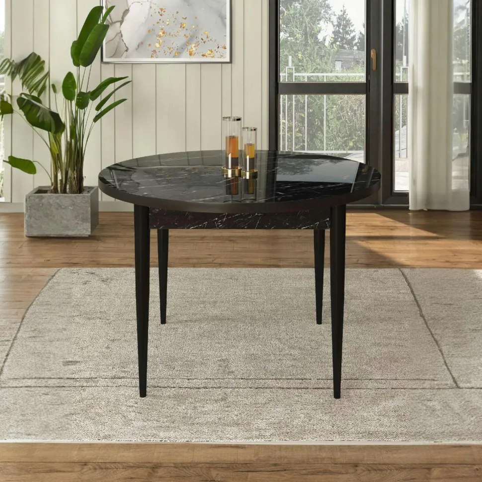 Table à manger ronde effet bois foncé Ø90 cm LUNOR