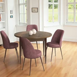 Table à manger ronde effet bois noyer foncé Ø90 cm AROLA