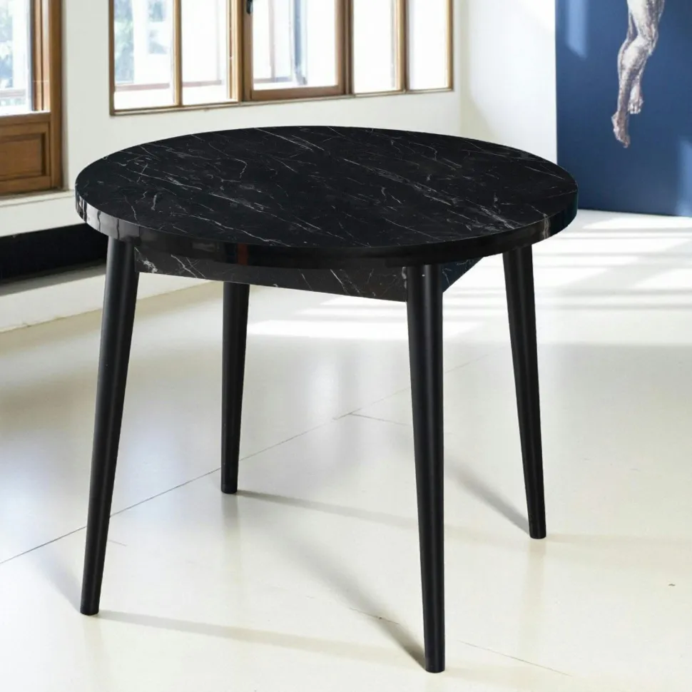 Table à manger ronde noire effet marbré Ø90 cm MARFA