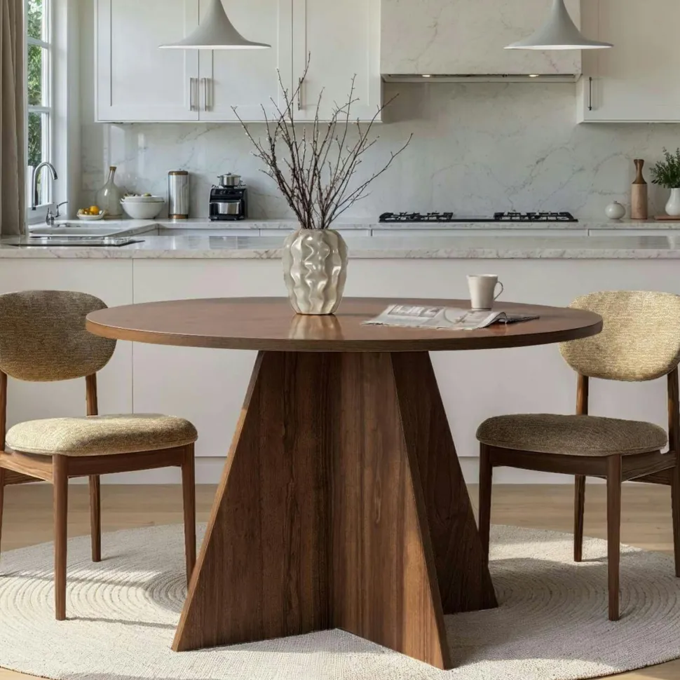 Table à manger ronde noire effet bois Ø120 cm MARFA