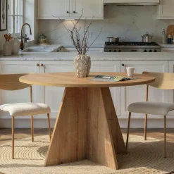 Table à manger ronde noire effet bois Ø120 cm MARFA