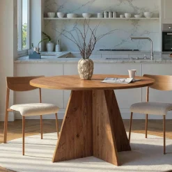 Table à manger ronde noire effet bois Ø120 cm MARFA