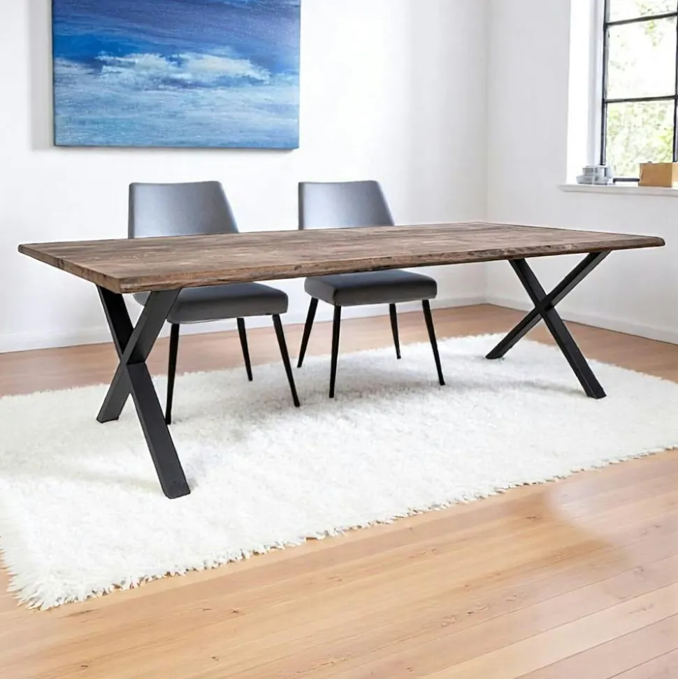 Table à rallonge en bois de chêne fumé avec bordures naturelles 300 cm SAVONE