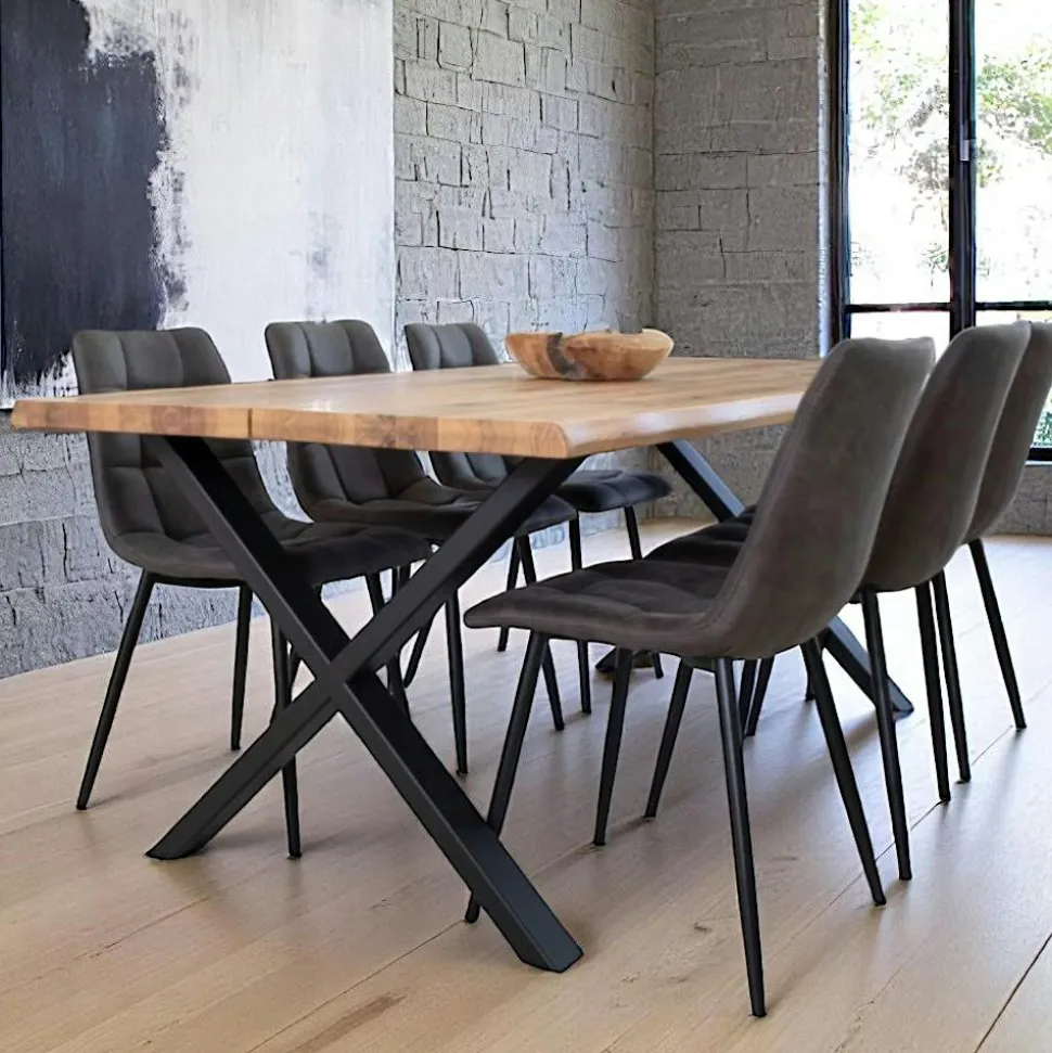 Table à rallonge en bois de chêne clair avec bordures naturelles 200 cm SAVONE