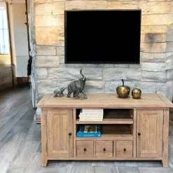 Table basse avec rangement bois recyclé clair tréteaux SALERNE