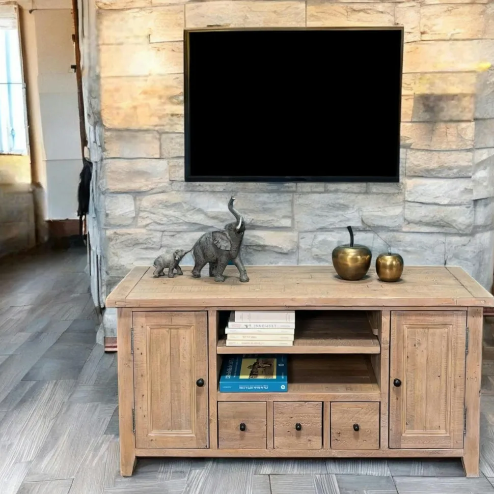 Table basse avec rangement bois recyclé clair tréteaux SALERNE