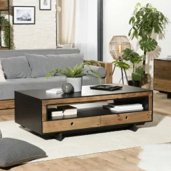 Table basse avec rangement bois recyclé pin CRACOVIE