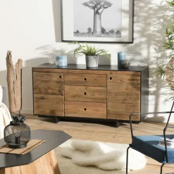 Table basse avec rangement bois recyclé pin CRACOVIE