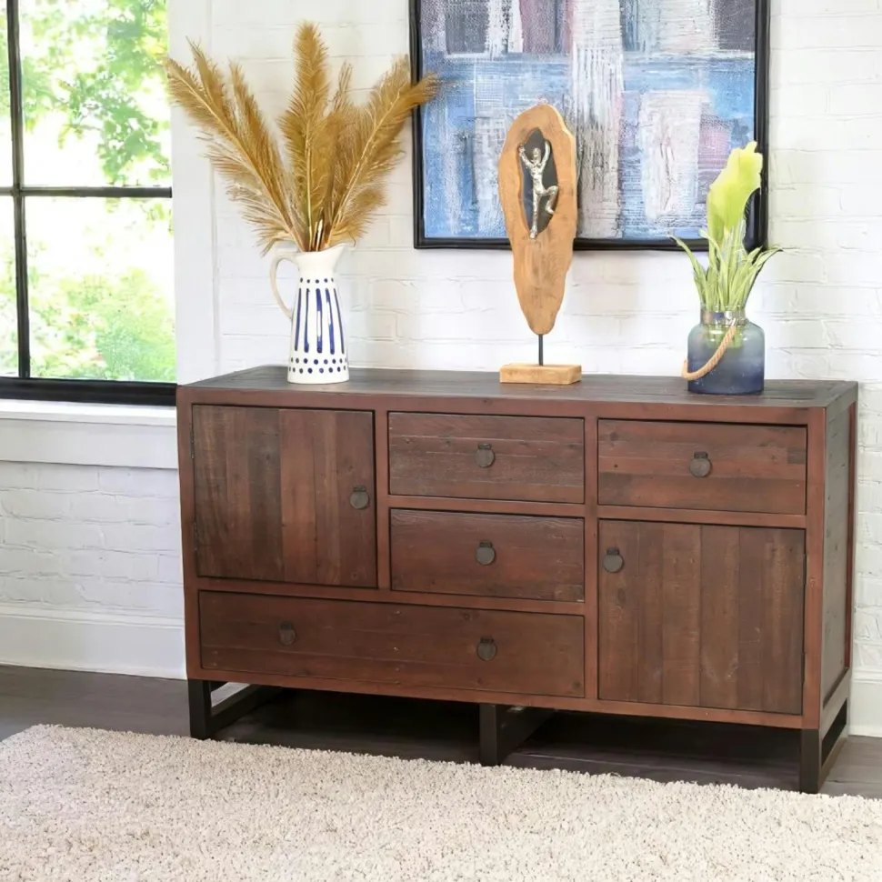 Table basse bois brun recyclé double plateau 2 tiroirs SAMOA