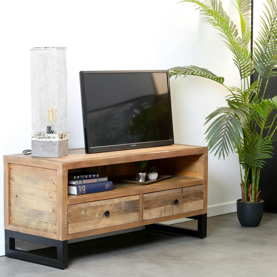 Table basse bois recyclé double plateau 2 tiroirs BRISBANE