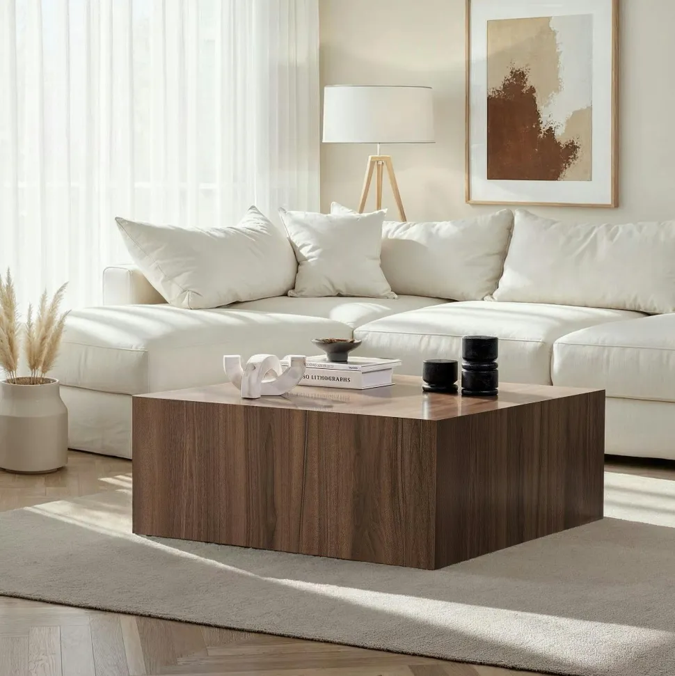 Table basse carrée design effet marbre blanc MARFA