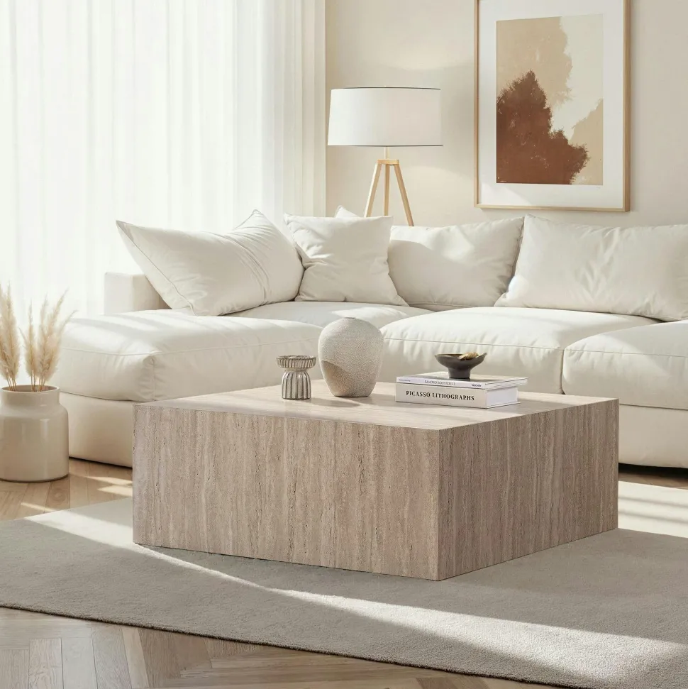 Table basse carrée design effet marbre blanc MARFA