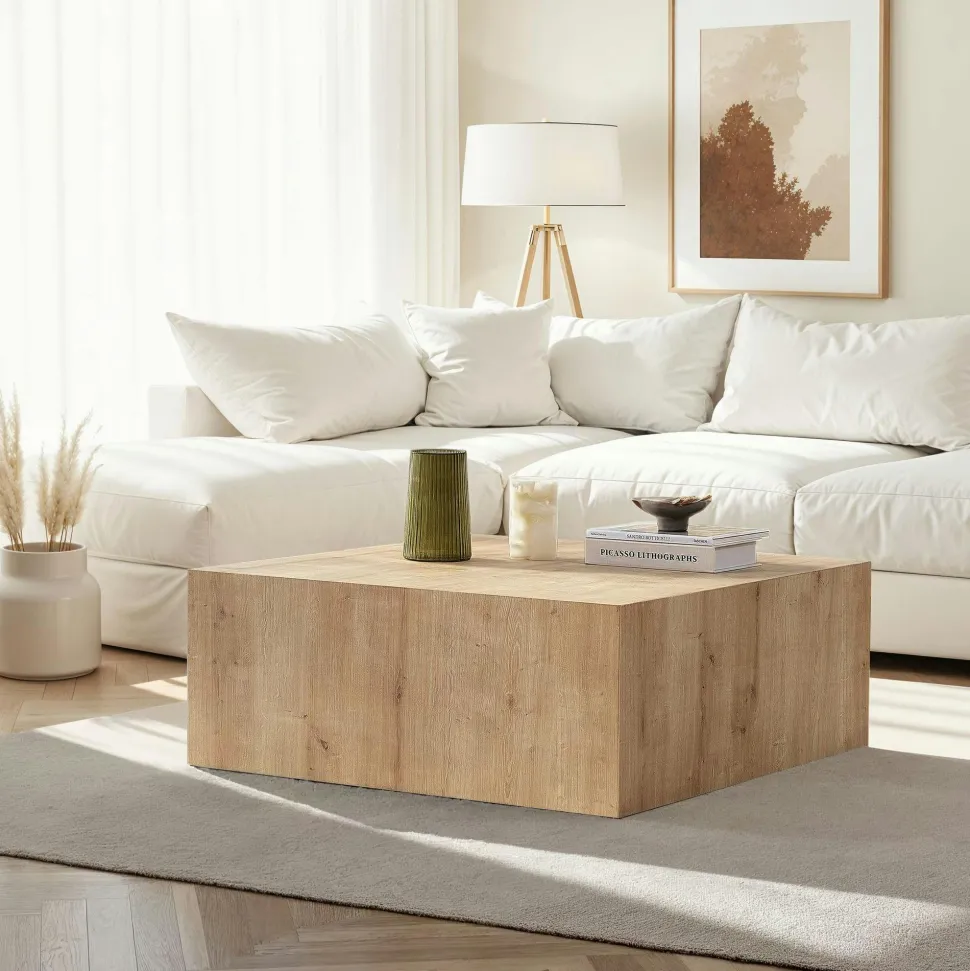 Table basse carrée design effet marbre blanc MARFA