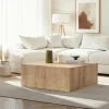 Table basse carrée effet bois clair roulettes invisibles MARFA