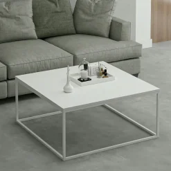 Table basse carrée style minimaliste effet noyer JENA