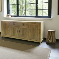 Table basse Chinoise Hévéa double plateaux - dont un ajouré - et pieds galbés 100x100x40cm MAORI