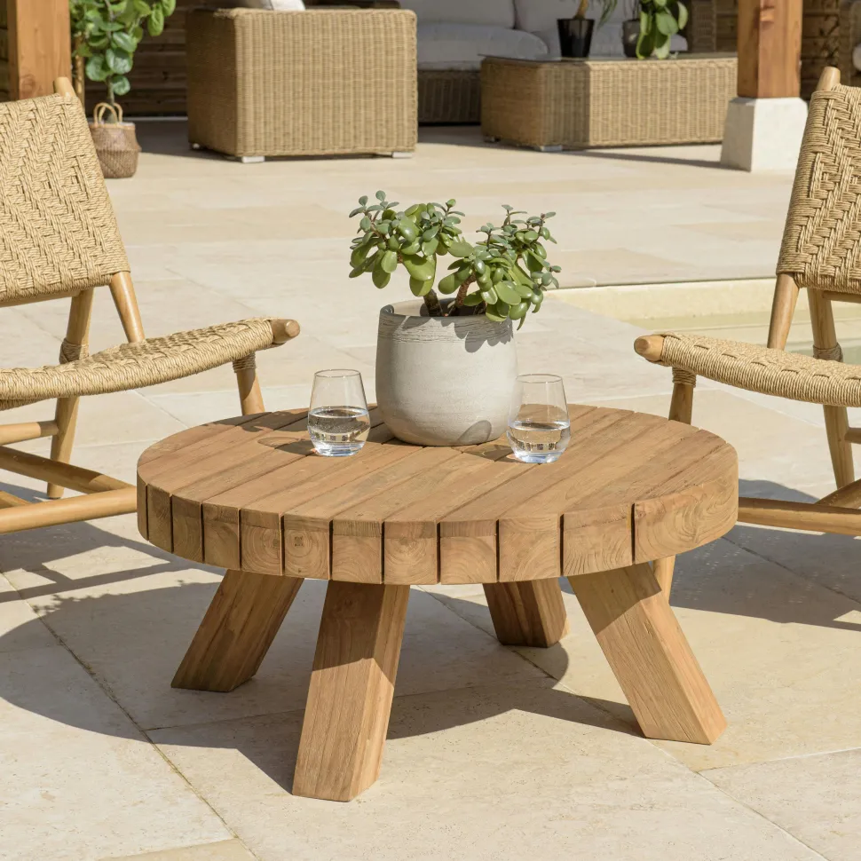 Table basse de jardin ronde teck recyclé naturel MANY