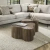 Table basse design en bois de teck avec plateau en marqueterie (lot de 2) YOGY
