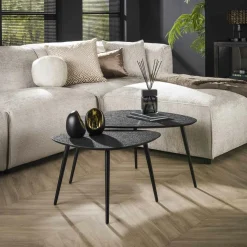 Table basse design organique couleur anthracite et cuivré (2 pièces) RALF