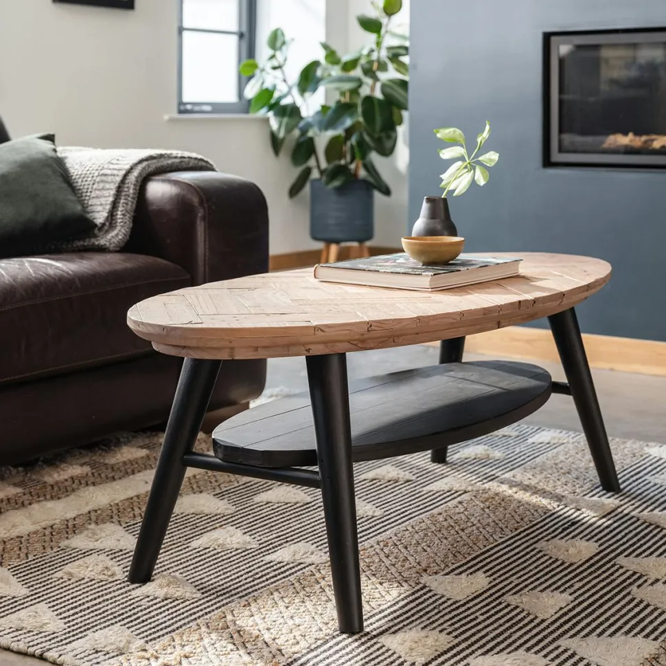 Table basse en bois recyclé FSC motif chevron FAGA