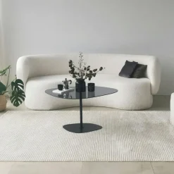 Table basse en verre fumé minimaliste forme galet TULUM