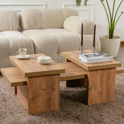 Table basse gigogne design – effet bois (3 pièces) MARFA