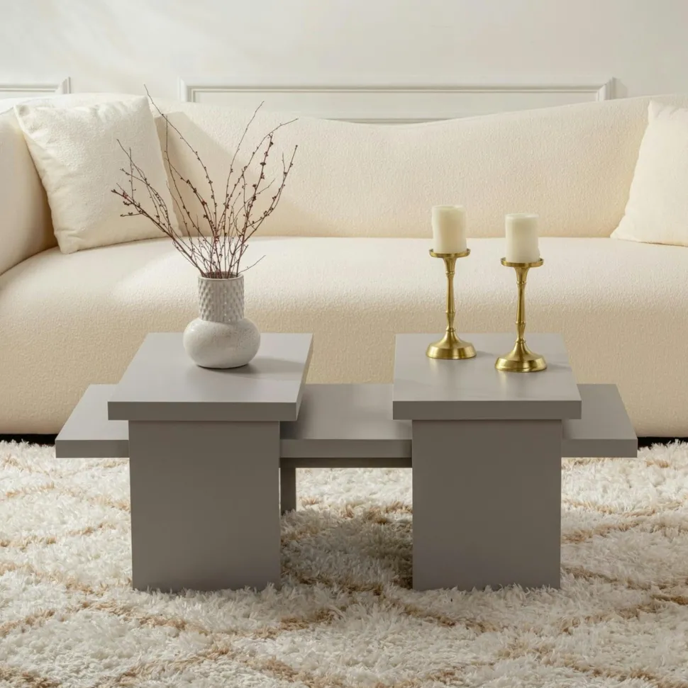 Table basse gigogne design – effet bois (3 pièces) MARFA