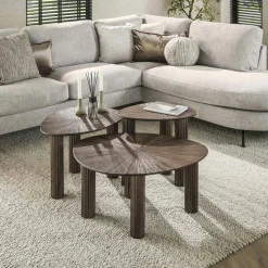 Table basse gigogne en bois de teck forme organique triangulaire (lot de 2) YOGY