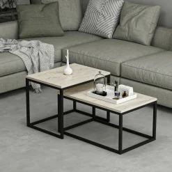 Table basse gigogne moderne - effet noyer & noir (lot de 2) JENA