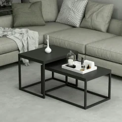 Table basse gigogne noire design moderne (lot de 2) JENA