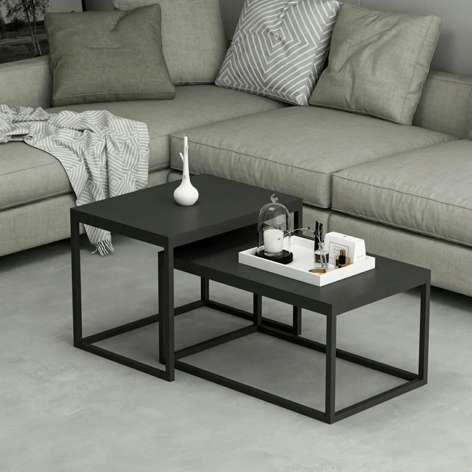 Table basse gigogne noire design moderne (lot de 2) JENA