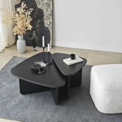 Table basse gigogne noire, triangle organique (x2) MARFA