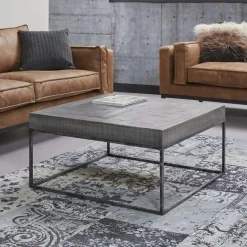 Table basse grise bois massif 80 cm LUCKNOW