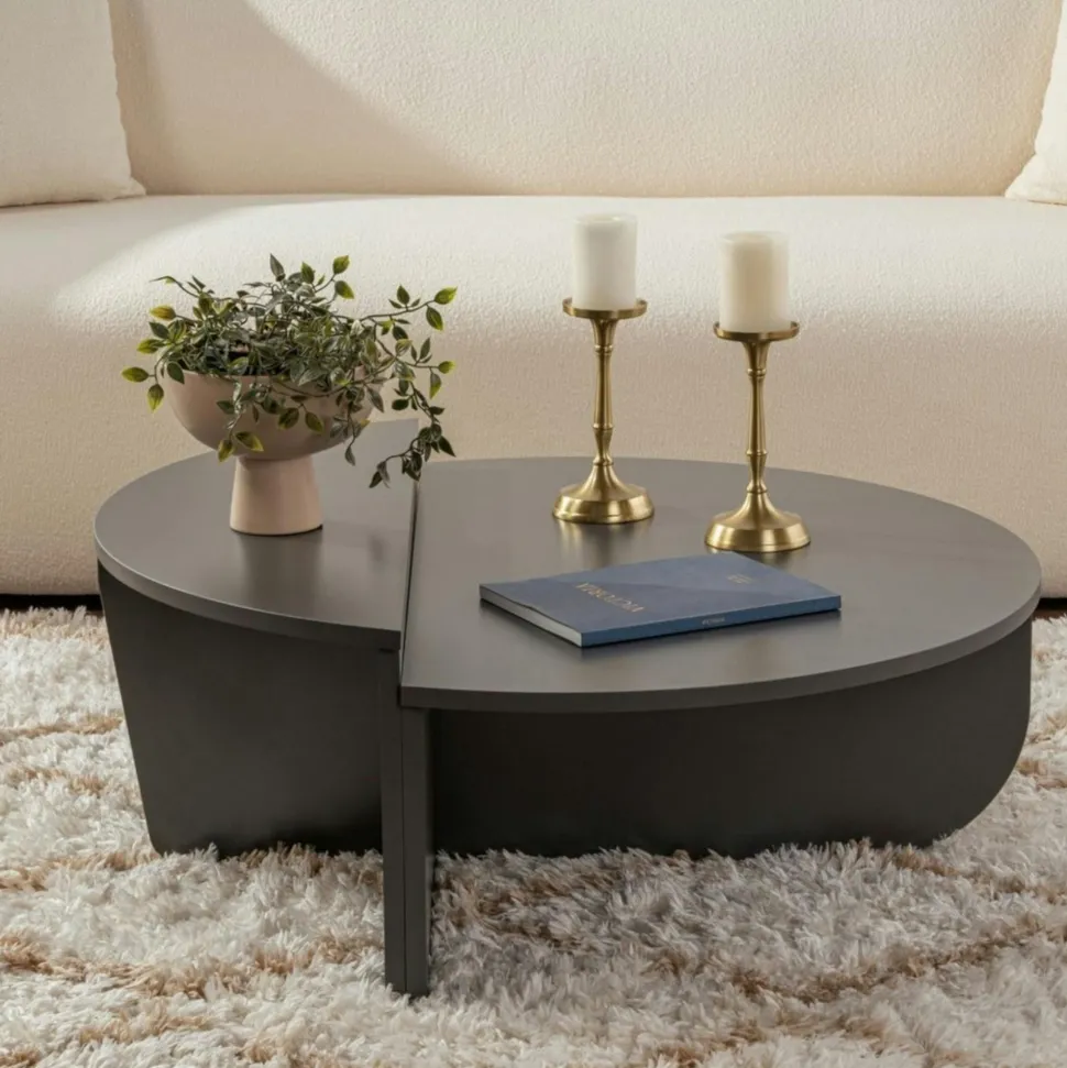 Table basse moderne anthracite effet laque - 2 hauteurs MARFA