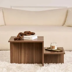 Table basse moderne effet bois de pin - 2 hauteurs MARFA