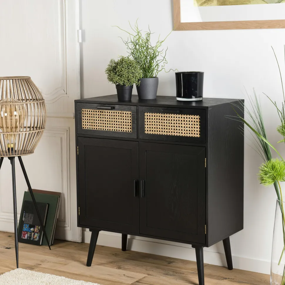 Table basse noire avec cannage PALMA 2
