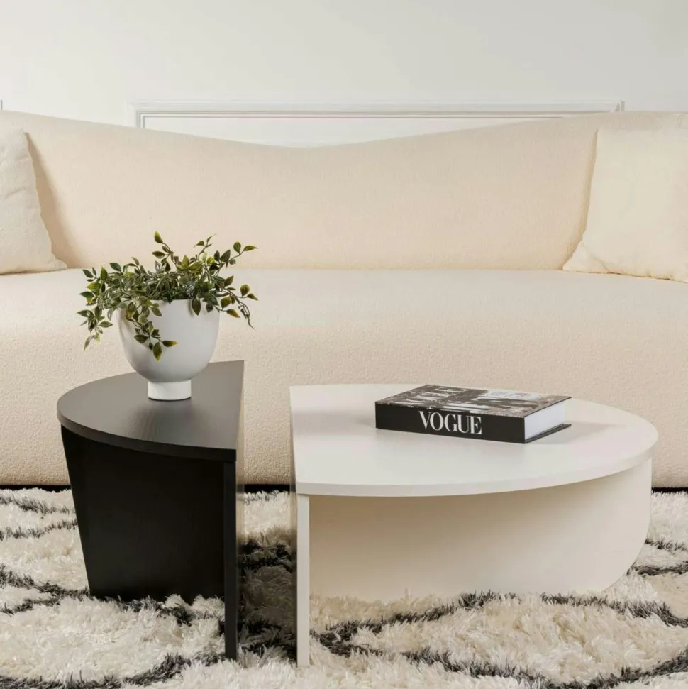 Table basse noire moderne effet bois - 2 hauteurs MARFA