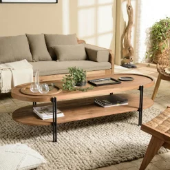 Table basse ovale double plateau en teck recyclé 160 cm SWING