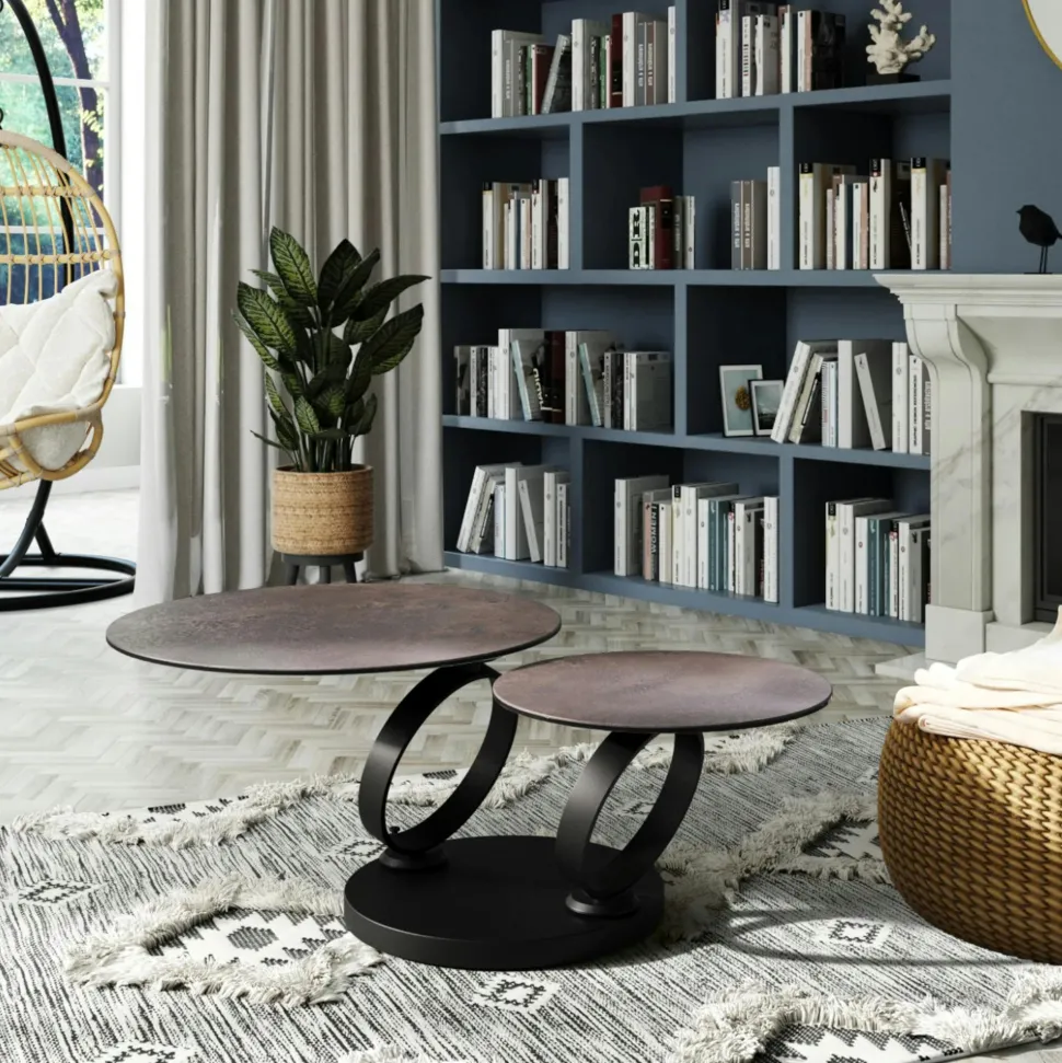 Table basse pivotante en céramique bronze LOMBARDIE