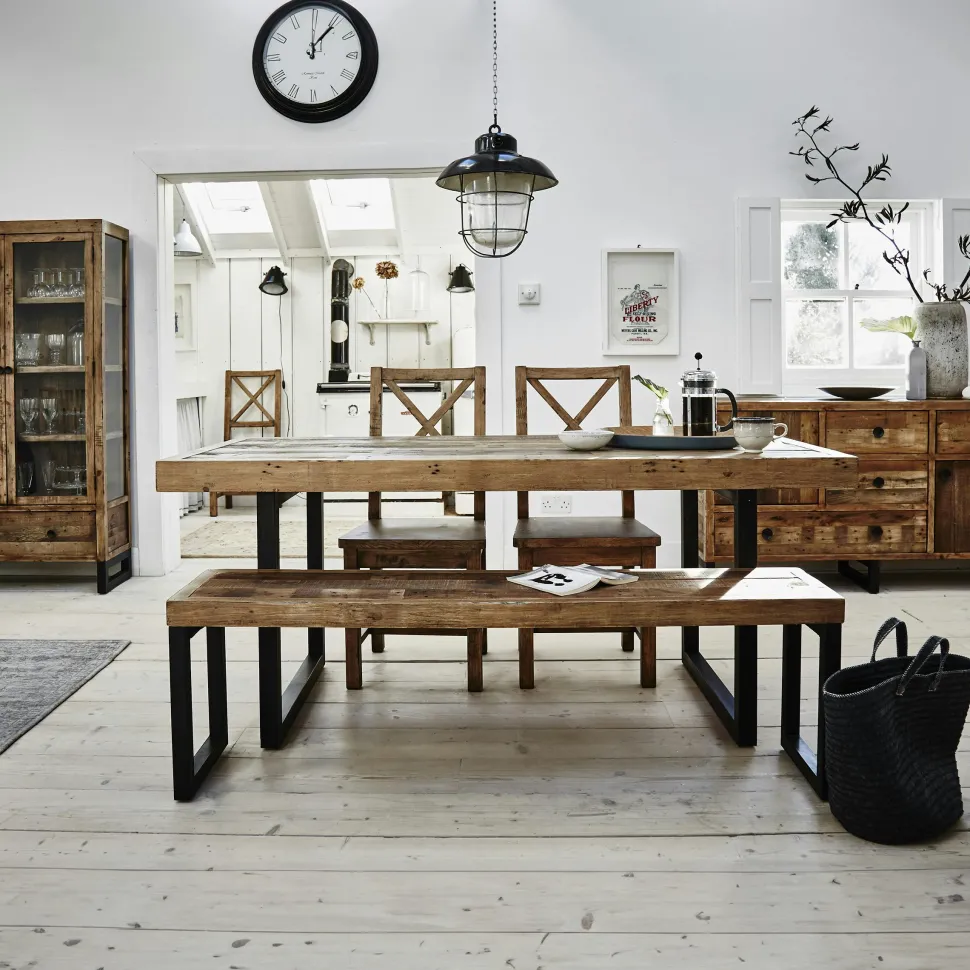 Table basse rectangle hévéa recyclé naturel et métal noirci 2 plateaux 130X70X45cm DOCKER