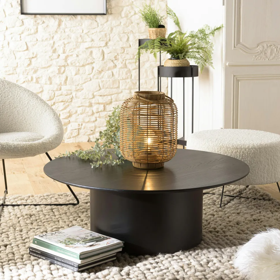 Table basse ronde 80 cm bois et métal noir CORUMBA