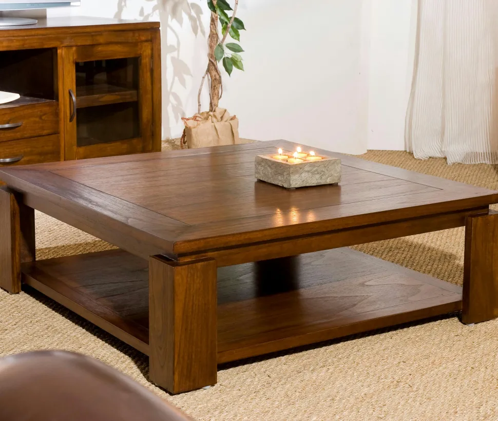 Table basse ronde 2 tabourets avec coussins D90cm LOLA