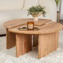 Table basse ronde blanche effet bois - design puzzle MARFA